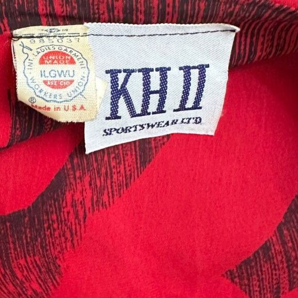 Vintage 80's Union Made Women's Cut Retro Glam Red Faux Wrap Midi Dress Size M - Picture 6 of 6